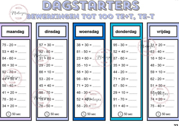 Dagstarters bewerkingen tot 100 TE+T, TE-T