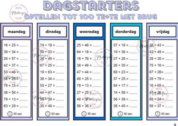 Dagstarters bewerkingen tot 100 TE+TE, TE-TE met brug