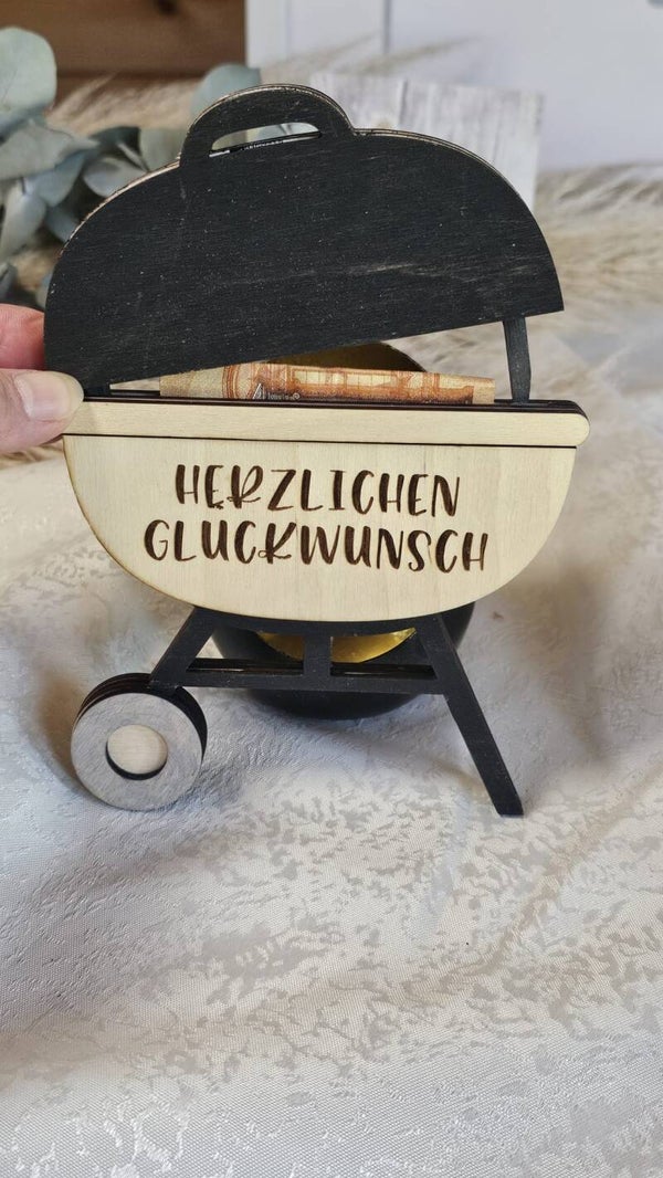 Originelle Geschenkverpackung – Grill aus Holz für Geld oder Gutscheine