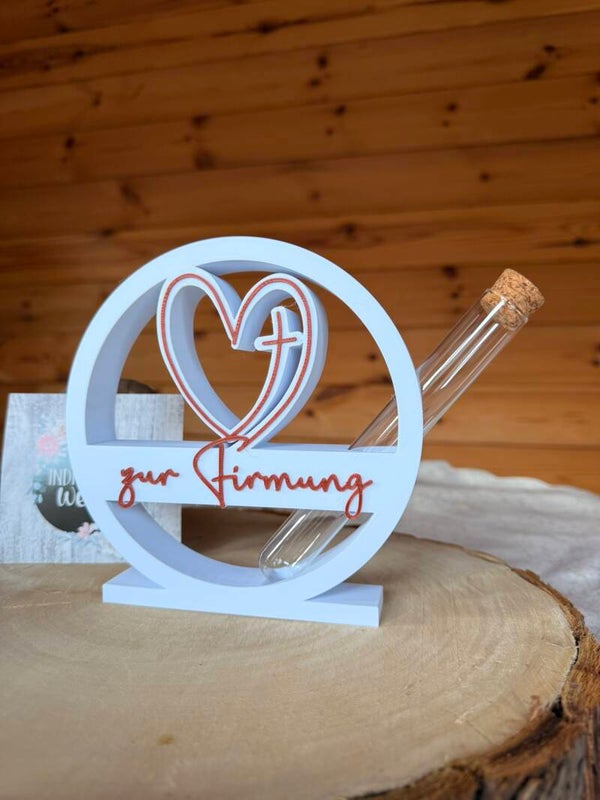 Personalisierter Aufsteller zur Taufe, Kommunion & Konfirmation mit Reagenzglas