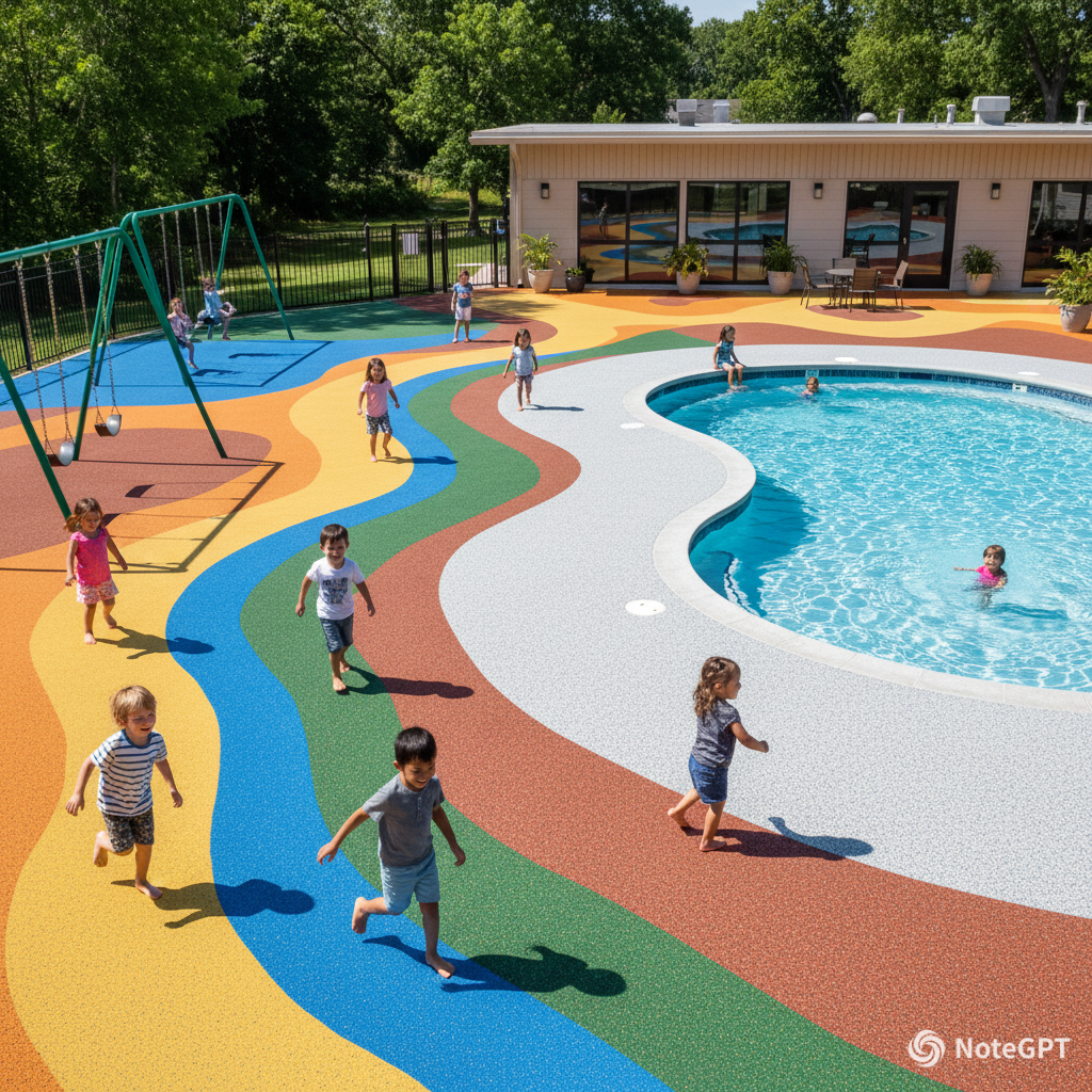 Colorful rubber playground surface providing a safe play area for daycare children
