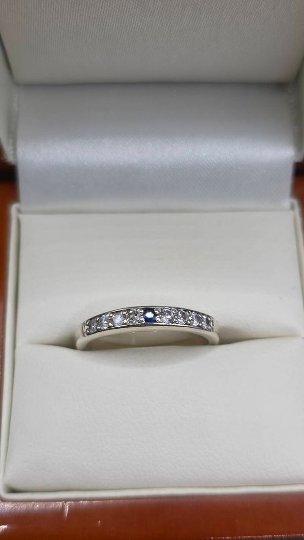 Beautiful 9ct White Gold Diamond and Sapphire Half Eternity Ring.  Size M