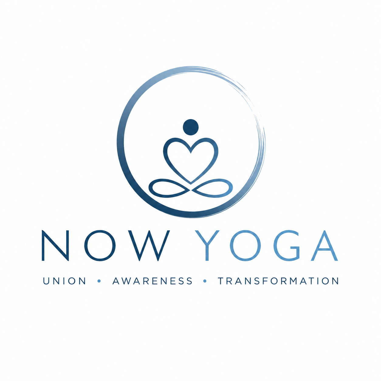 Now Yoga logo featuring a minimalist, calming design symbolising presence, breath, and mindful movement, with soft flowing lines and a balanced, modern aesthetic