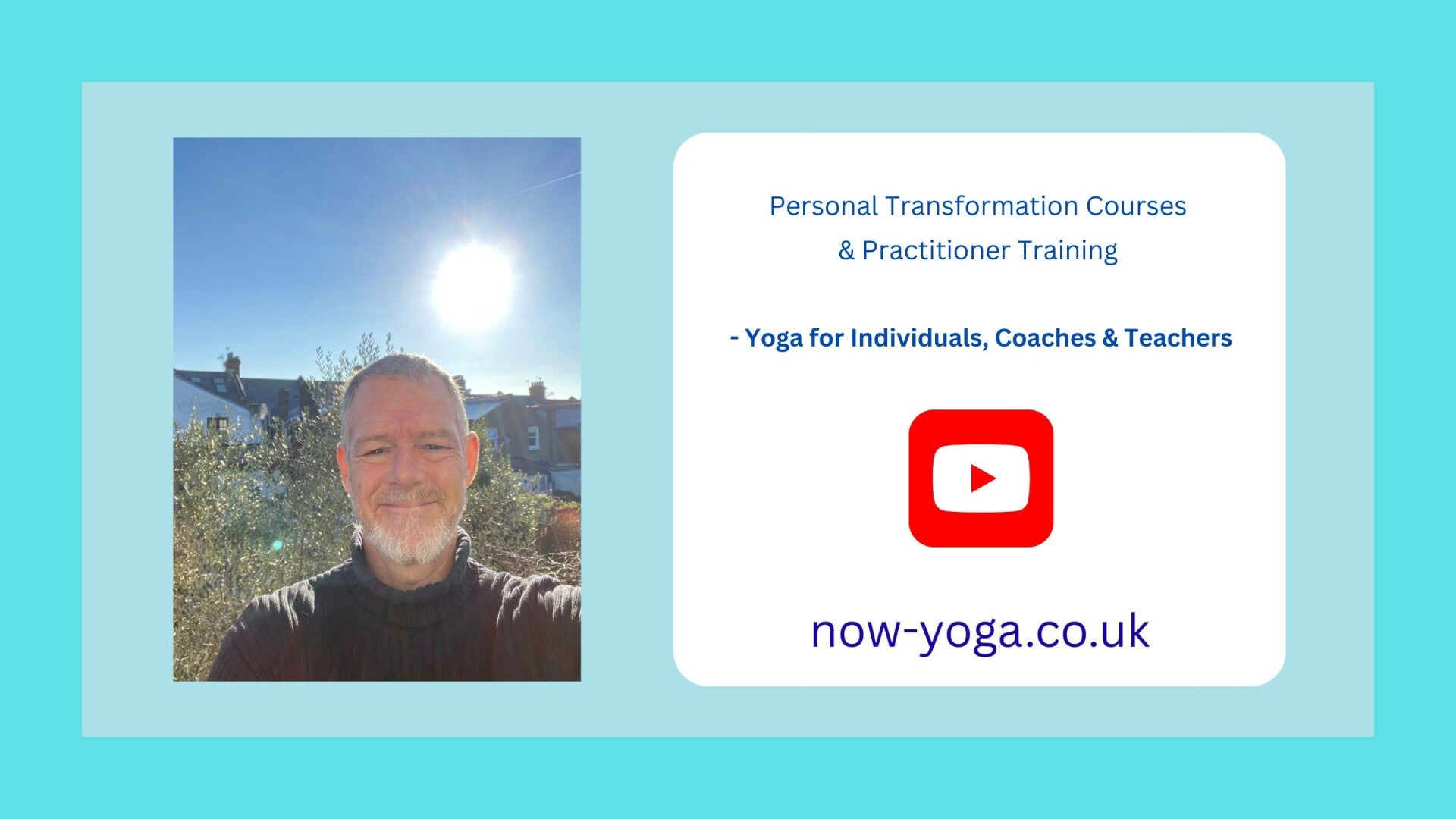 Calm and modern promotional image for Now Yoga showing personal transformation and practitioner training pathways, designed for individuals seeking stress relief and clarity, and yoga teachers, coaches, and therapists wanting deeper embodiment, presence, 