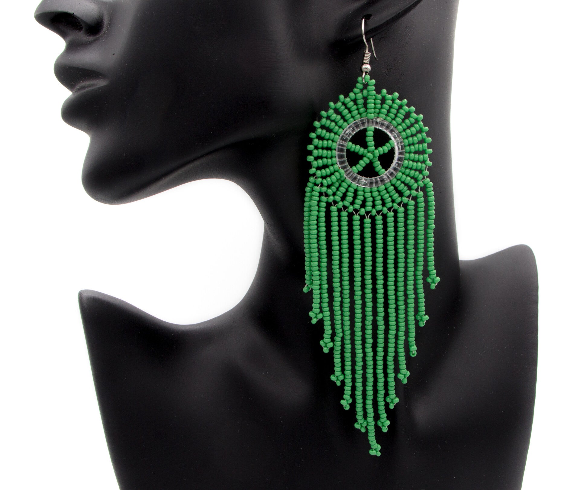 BillionHers Beaded Small Circle Tassel Earrings.