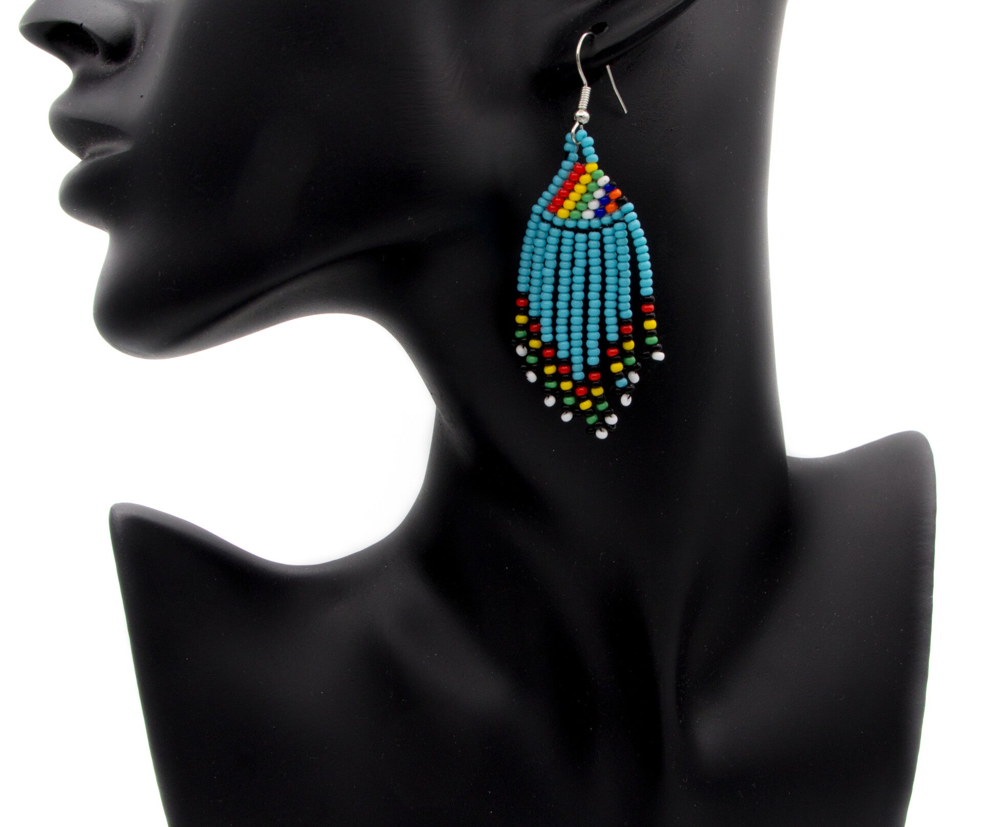 Handmade Beaded Triangle Tassel Earrings.