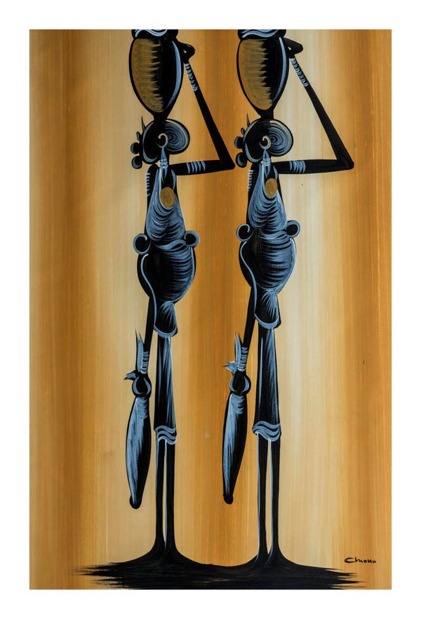 BillionHers African Wall Art – Hand-Painted Abstract African Village Women, Acrylic Canvas 70x50cm,