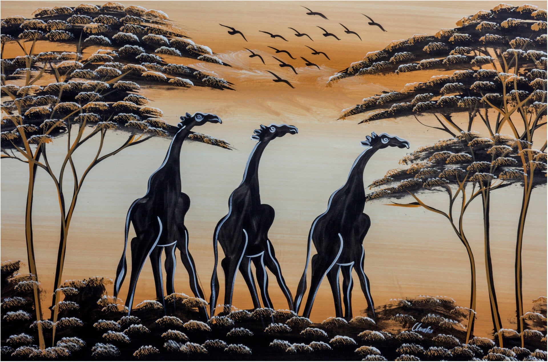 BillionHers African Wall Art – Hand-Painted Abstract Giraffes, Acrylic Canvas 70x50cm