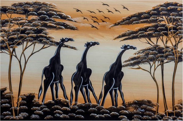 BillionHers African Wall Art – Hand-Painted Abstract Giraffes, Acrylic Canvas 70x50cm
