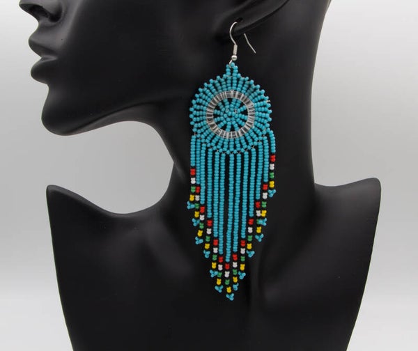 BillionHers Beaded Colourful Small Circle Tassel Earrings.