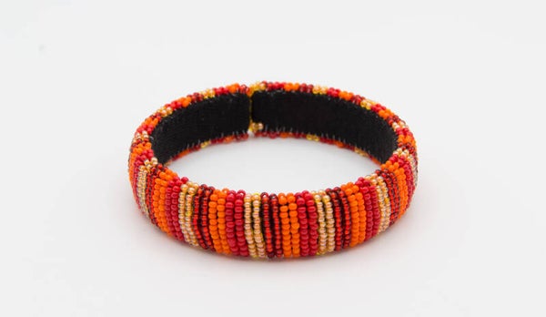 BillionHers Traditional African Beaded Bangles (Orange, Red and Satsuma)