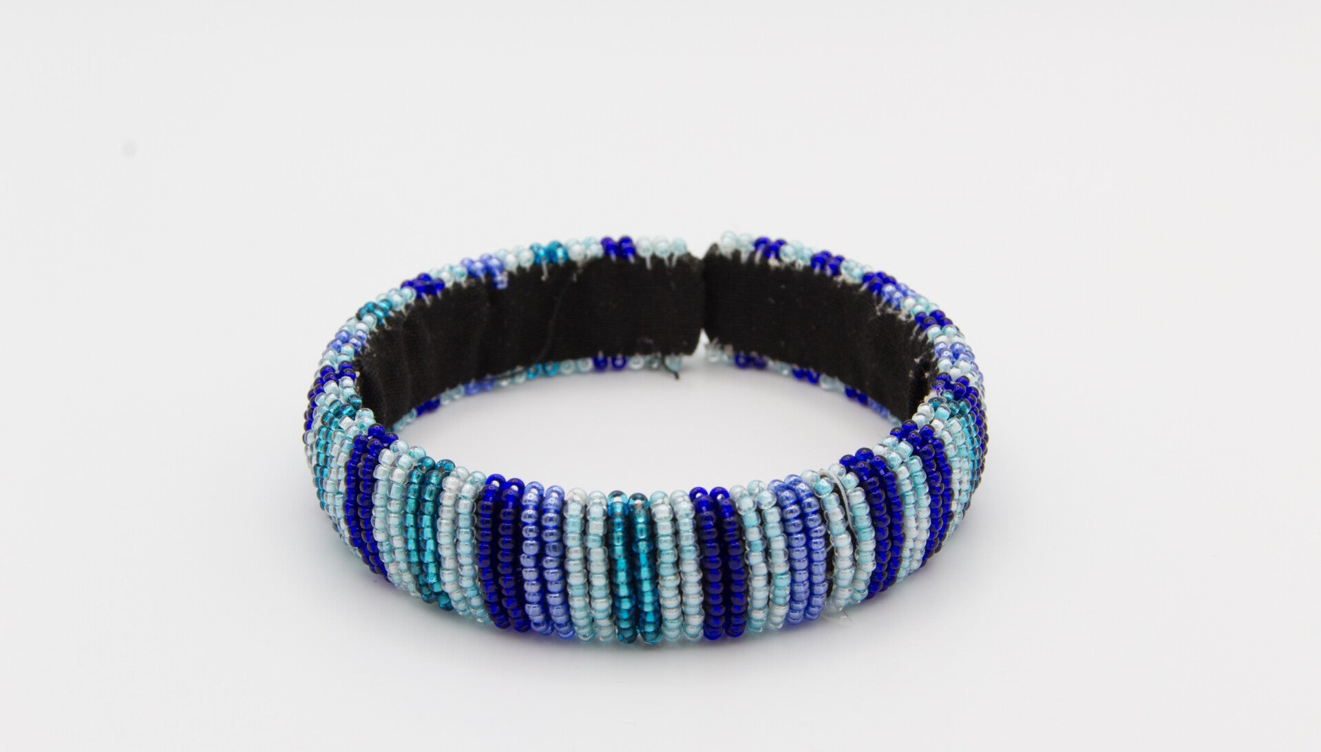 BillionHers Traditional African Beaded Bangles (Dark Blue, Aqua and Light Blue)