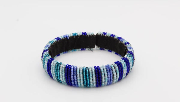 BillionHers Traditional African Beaded Bangles (Dark Blue, Aqua and Light Blue)