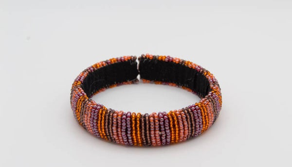 BillionHers Traditional African Beaded Bangles (Orange/Peach/Rose)
