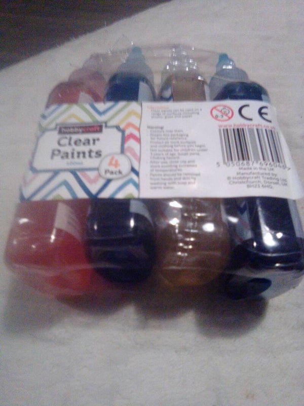 Clear paints new in package red blue yellow