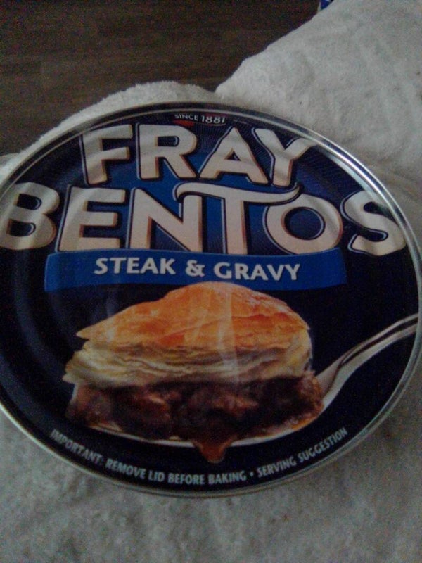 Fray bentos tinned pie steak and gravy