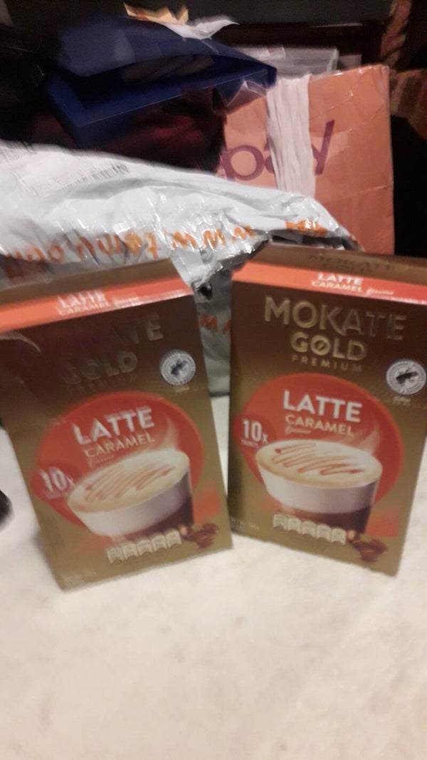 2 boxes of mokate 10 sachets caramel lattees