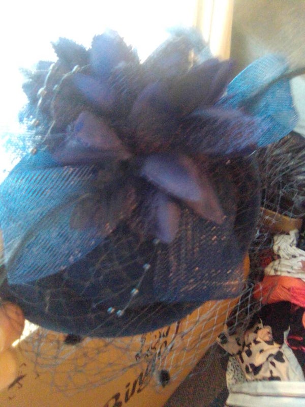 Navy wedding gloves with fascinator new