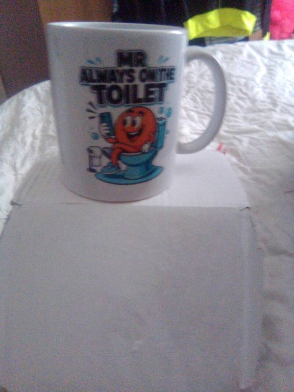 Mr always on the toilet character mug