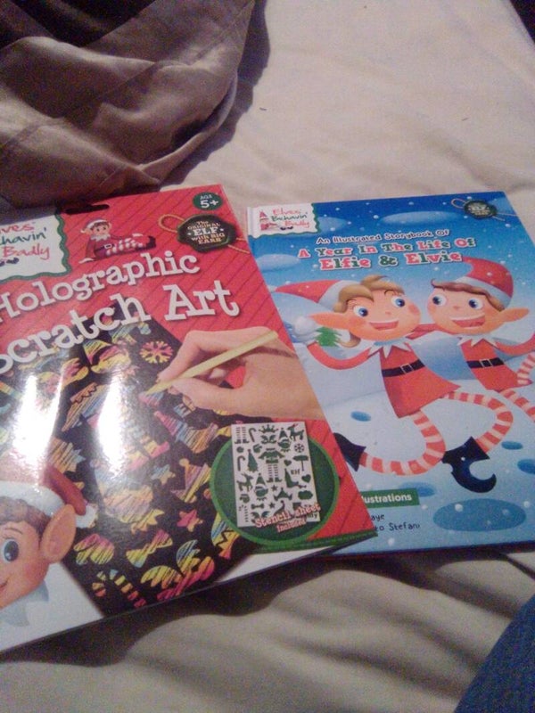 Xmas holographic scratch art elf art,and Elvie n Elfie Xmas book both new