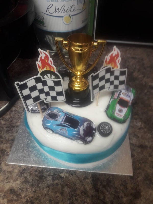 Car race decoration cake cup cars flags wheel on