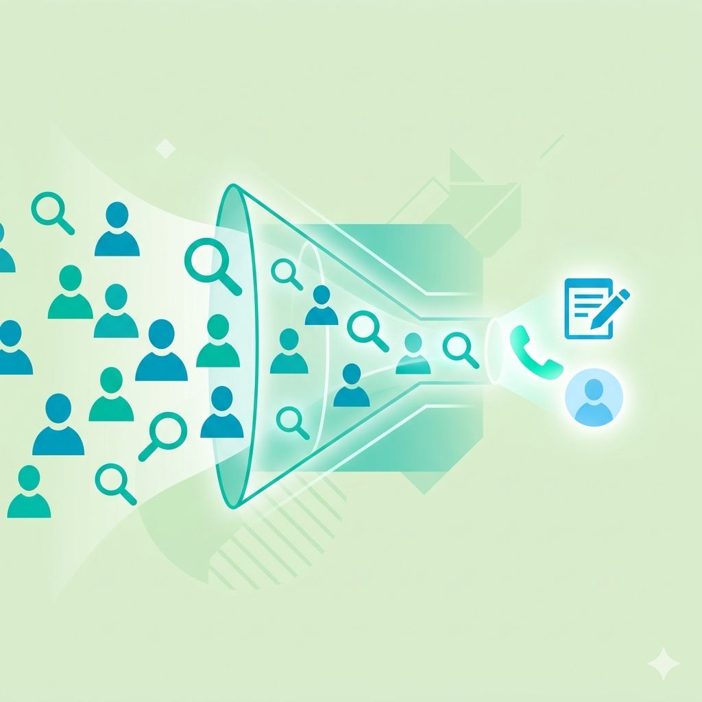 Professional lead generation illustration depicting customer journey from search to qualified leads using local SEO and Google Maps for Western New York businesses