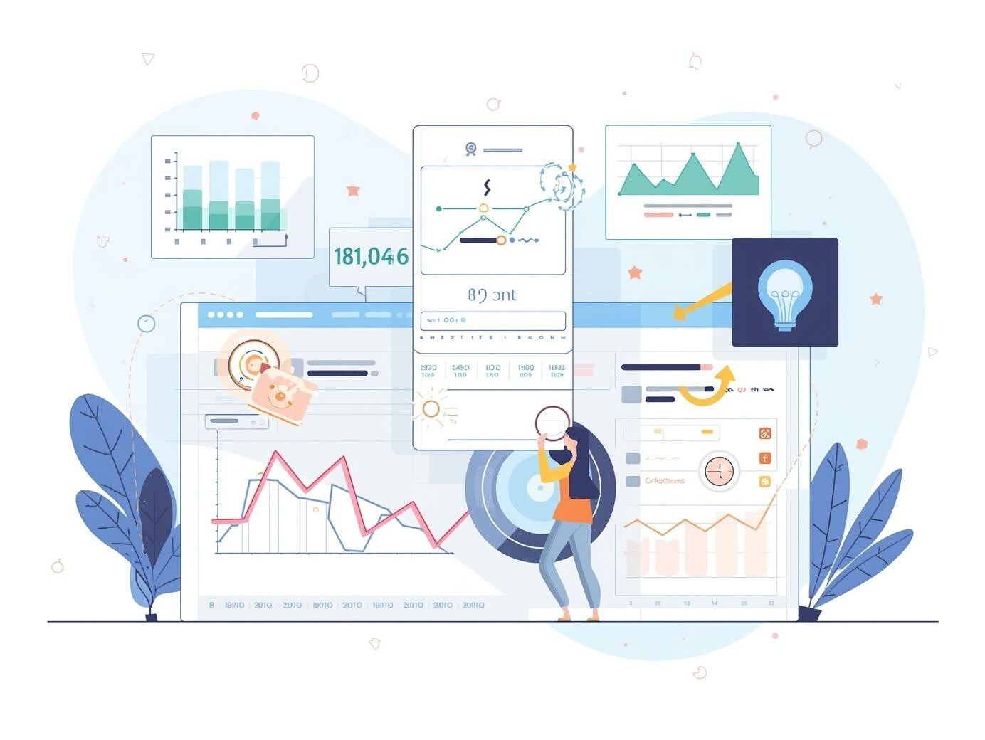 Meta Ads premium plan illustration with advanced targeting, campaign optimization, conversion tracking, and performance analytics