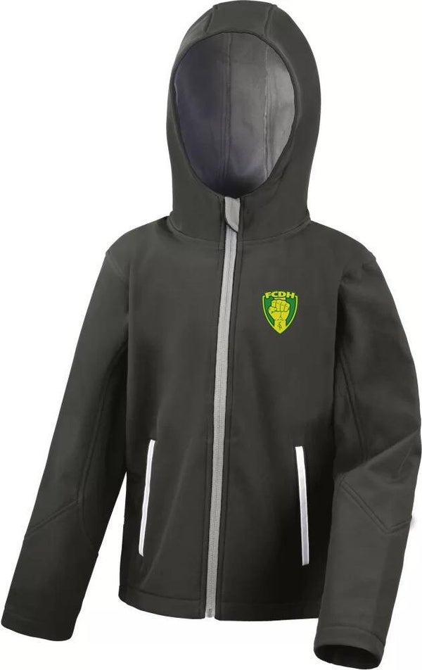 Softshelljack kids - vuist patch klein geel groen