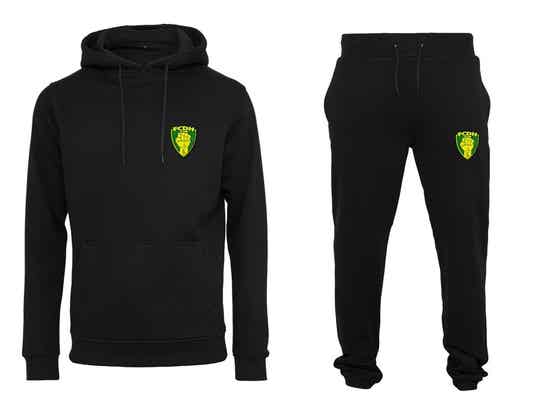 Joggingpak - Broek met Hoody vuist patch groot geel/groen