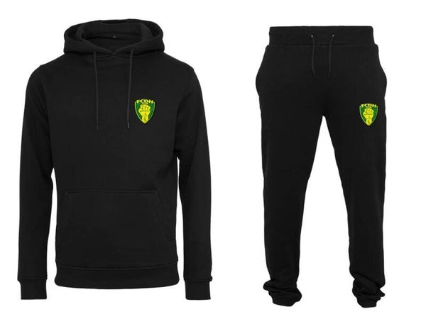 Joggingpak - Broek met Hoody vuist patch groot geel/groen