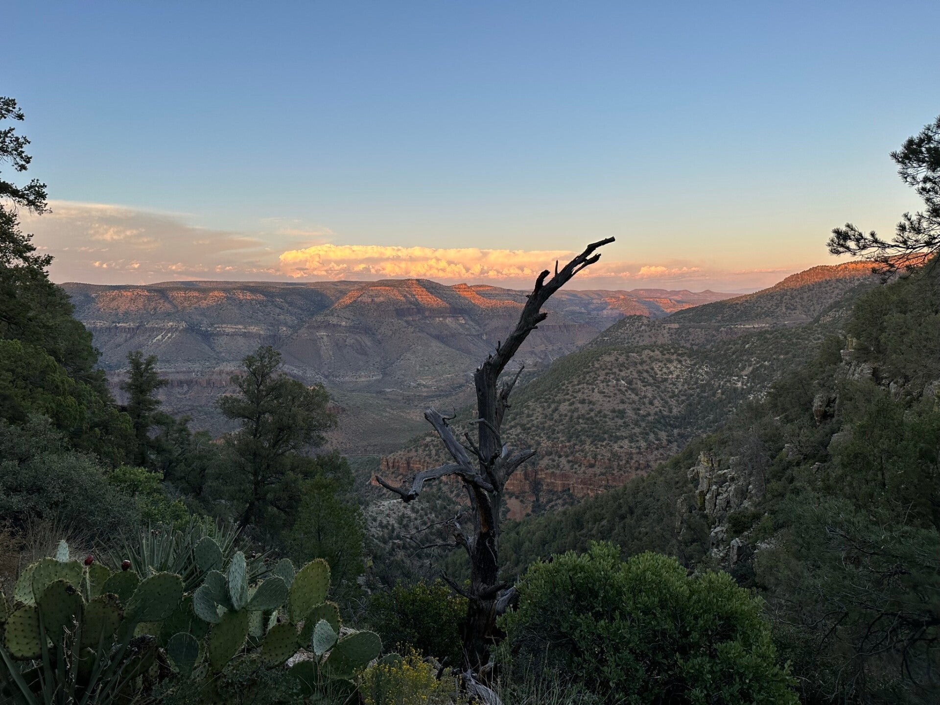 A high‑perspective, colorful view of desert mountains and distant ridgelines along the off‑road route to the Upper Salt River near Chrysotile, Arizona.