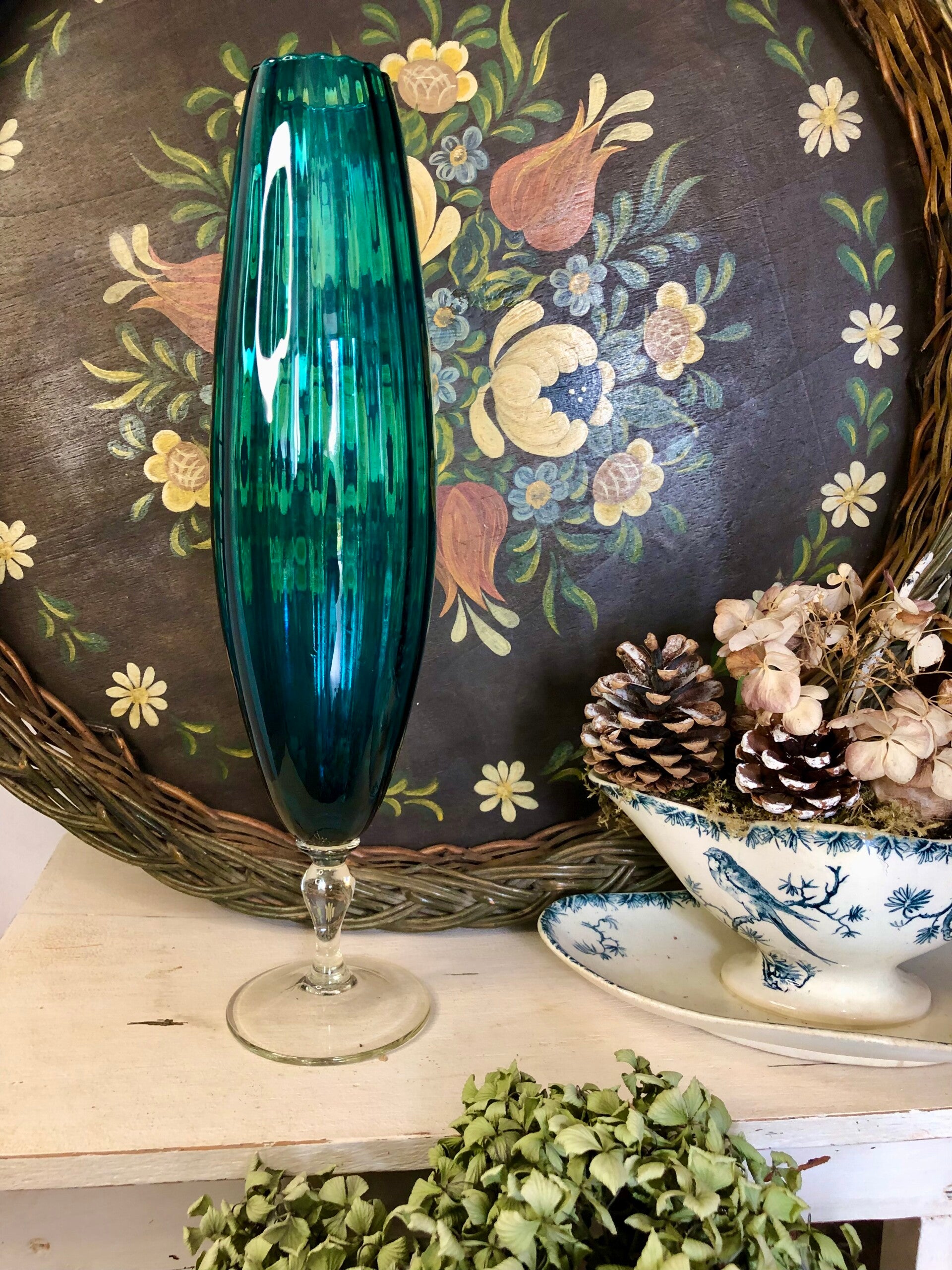 Vase Empoli turquoise forme fusée