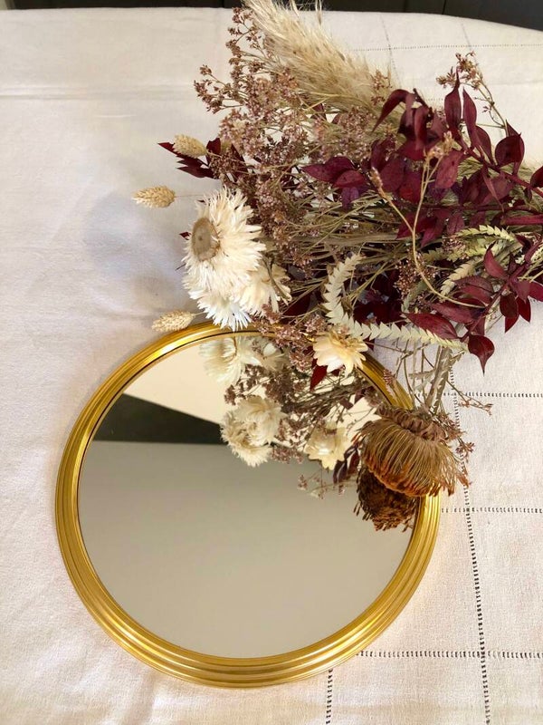 Très beau petit plateau miroir et métal art déco