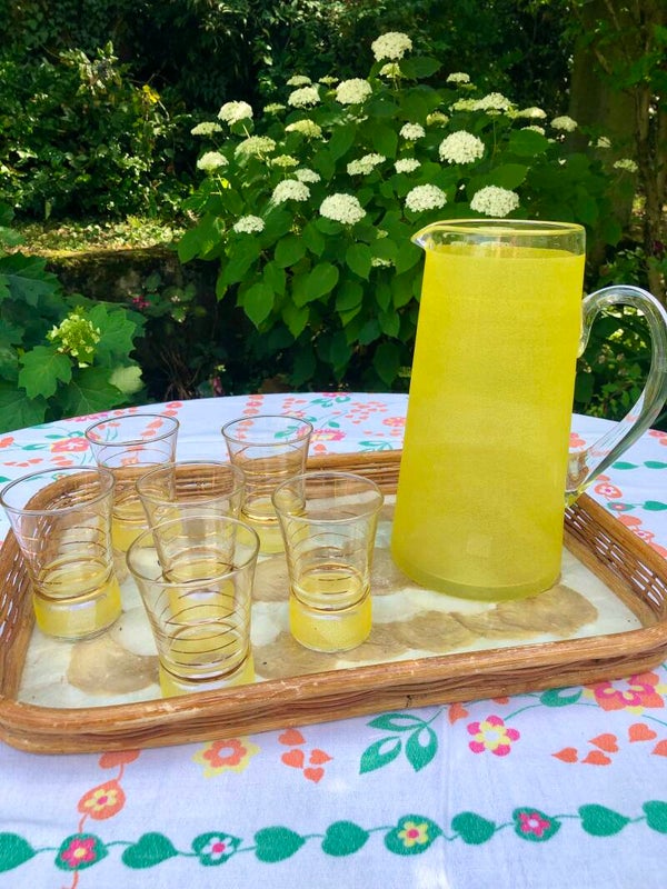 Service à orangeade jaune vintage granité