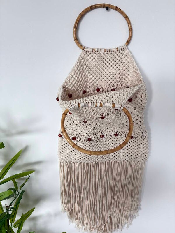 Macramé tas B met lange franjes