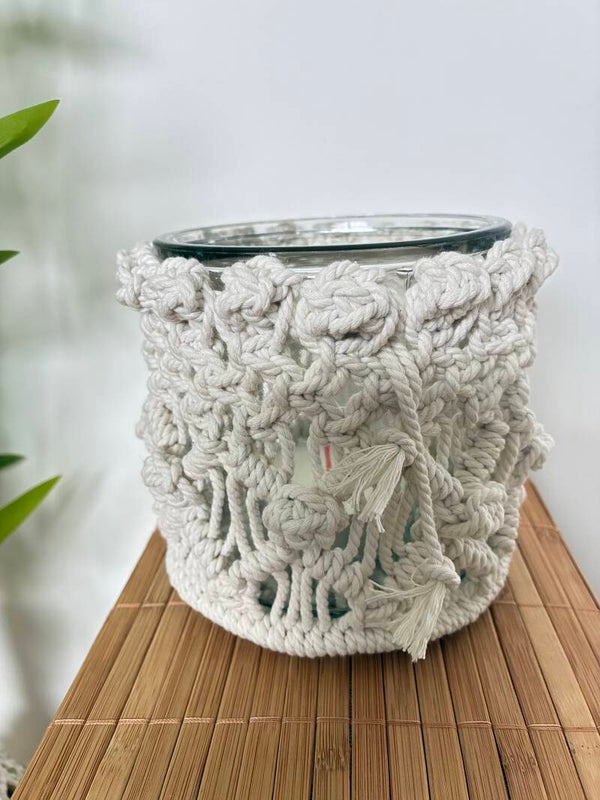 Waxinehouder large  macramé