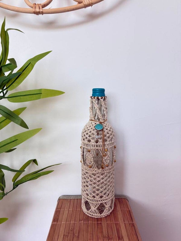 Macramé fles gouddraad