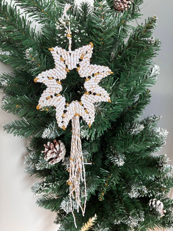 Kerstster wit/goud kralen M