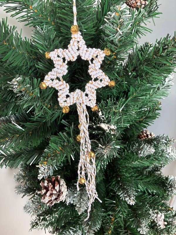 Kerstster wit/goud belletjes