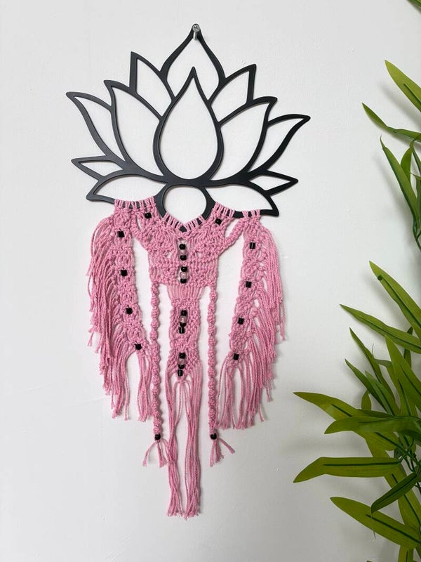Wandhanger metalen lotus roze