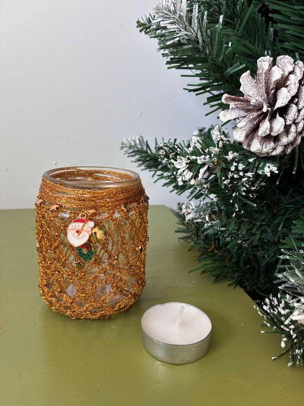 Waxinehouder goud kerstman