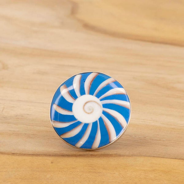 Blauw wit ronde verstelbare ring