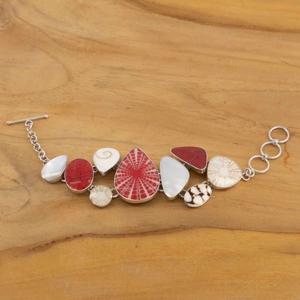 Rood wit schelp armband