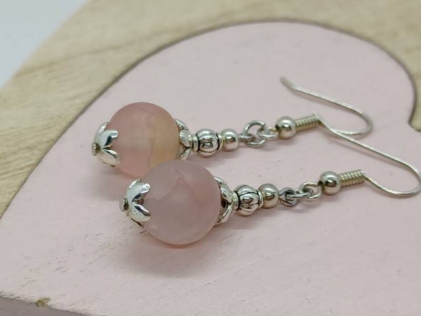 Oorbellen met roze Agaat