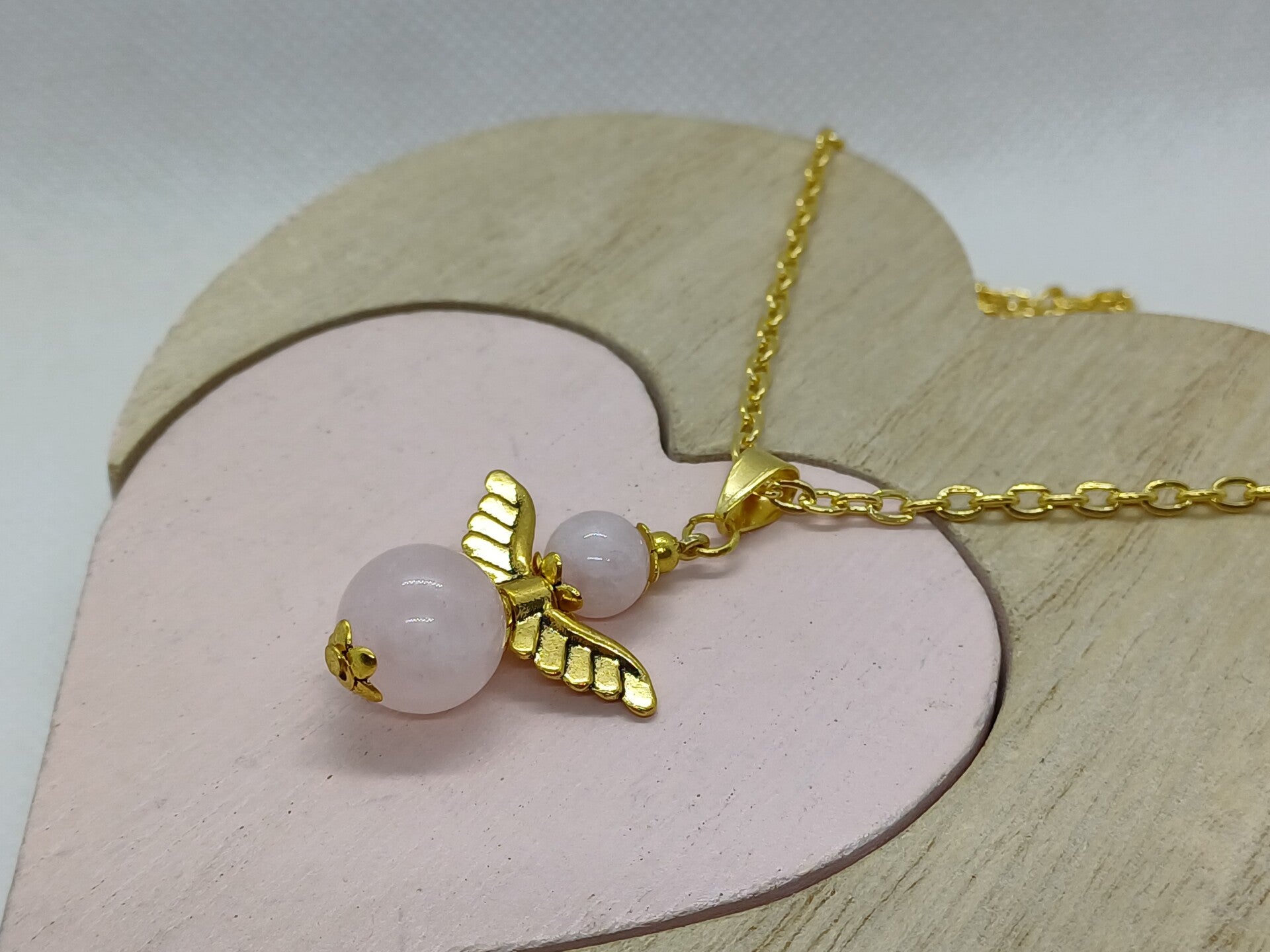 Hanger met engel met rozenkwarts