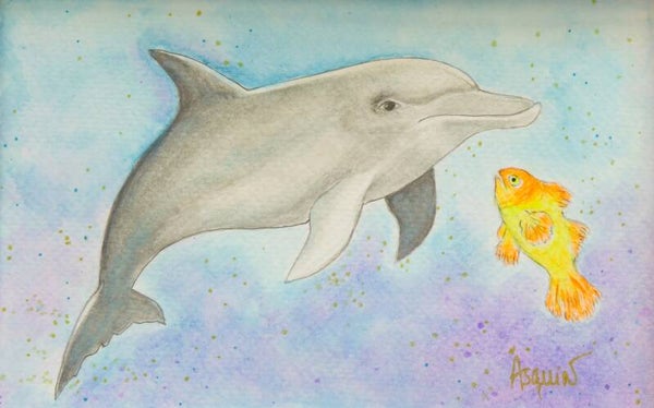 Dauphin gris bleu et poisson exotique