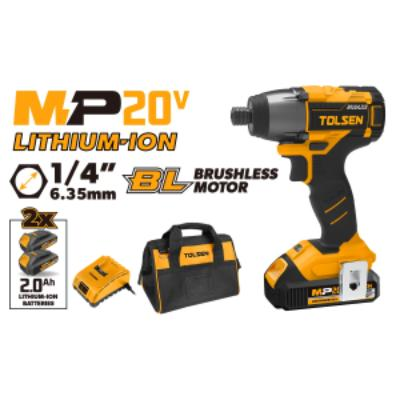 TOLSEN AVVITATORE BRUSHLESS A IMPULSI 1/4 20V 2 BATT. CON BORSA