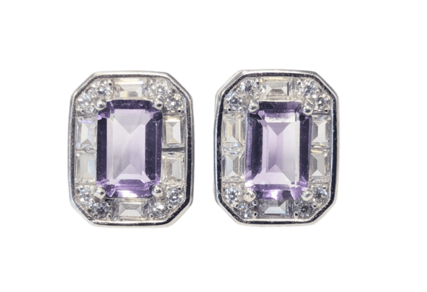 Pendientes cuadrados de plata 925 y Amatista