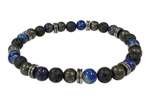 Pulsera de Lapis Lazuli pirita Piedra de Lava & Charms A de 6mm
