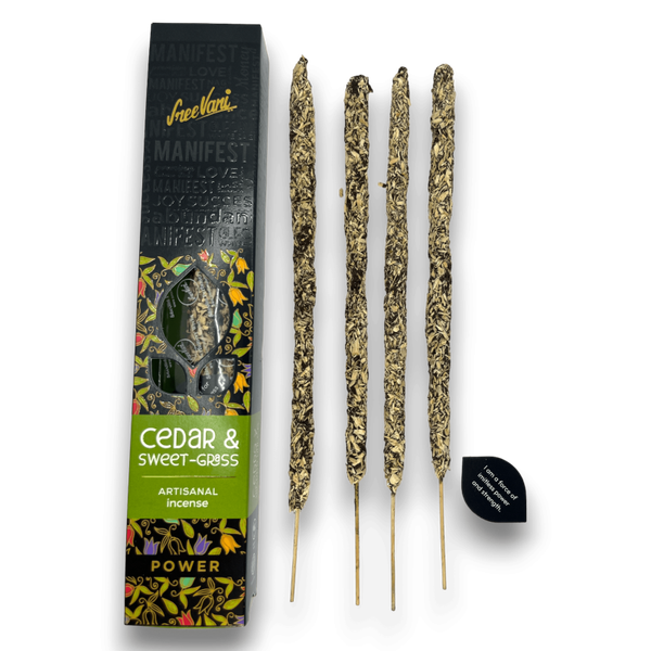 ncienso Cedro y Hierba Dulce Energía Manifest Sree Vani Power Cedar & Sweet-Grass - Incienso Artesanal - 4 barritas gruesas